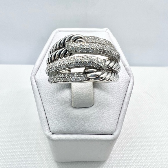 David Yurman Sterling Silver Double Loop Labyrinth Diamond Ring - Picture 11 of 15